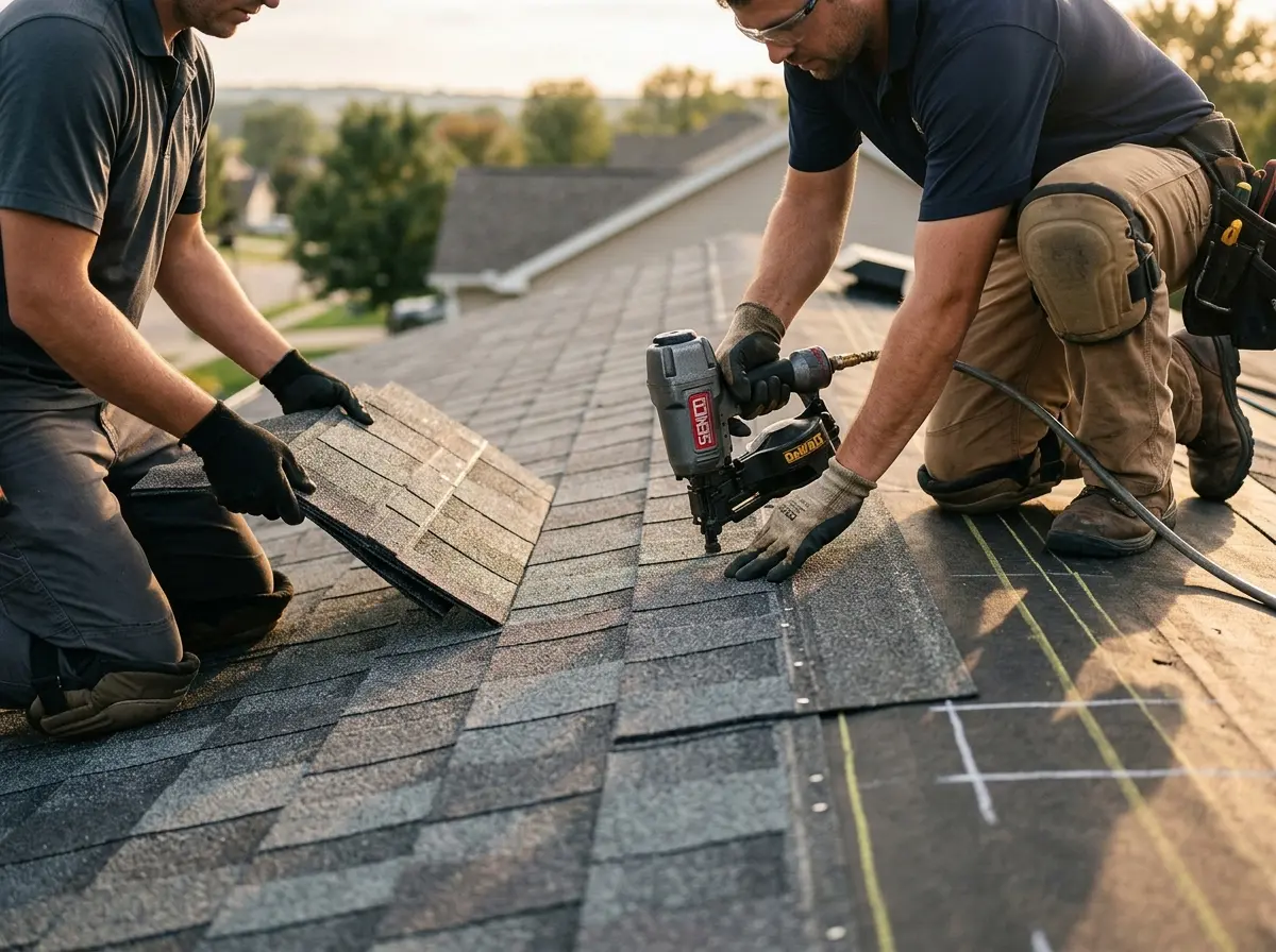 Professional roofer working on a residential roof in Country Walk